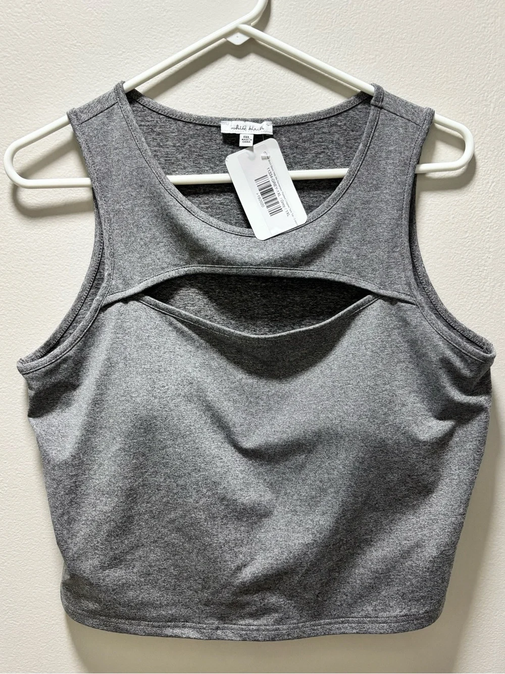 Bra White Birch Grey Scoop Neck Top Sport Bra Removable Pads/Cups Size 1XL NWTS